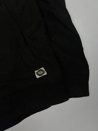 Black Full-Zip Bomber Jacket with Red Sleeve Logo and Chest Pocket