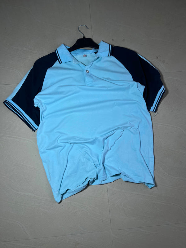Vintage Light Blue & Navy Colorblock Polo T-Shirt