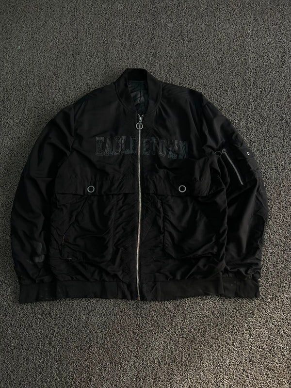 Eagletown Utility Bomber Jacket – Black Zip-Up Multi-Pocket Streetwear Jacket