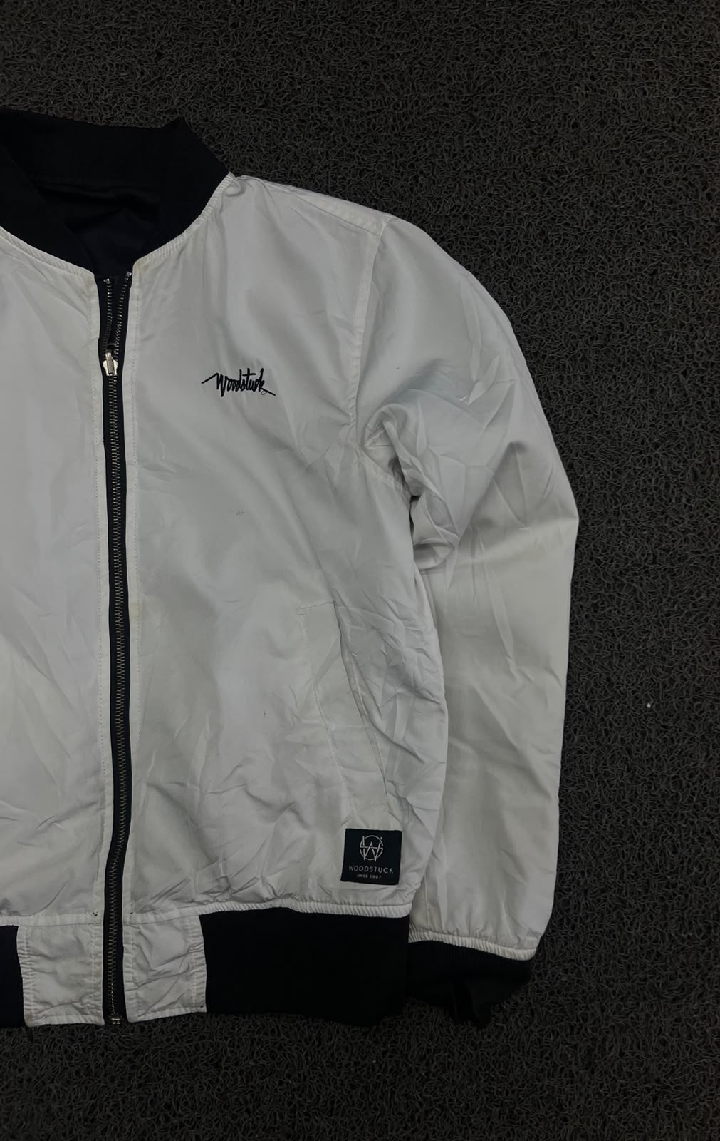 Reversible Black & White Bomber Jacket – Dual-Sided Zip-Up Jacket ⚠️ Small Stains