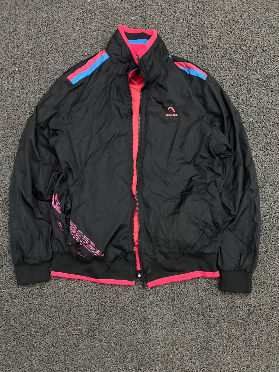 BINLIHU Reversible Neon Pink & Black Bomber Jacket | Lightweight Full-Zip Casual Jacket | ⚠️ zip damage
