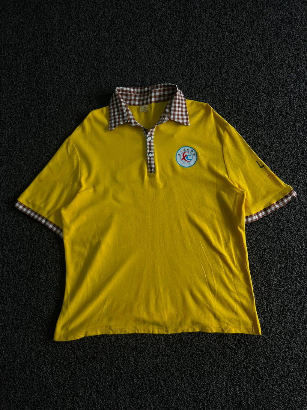 Vintage Yellow Polo T-Shirt with Check Collar | Retro Korean Style