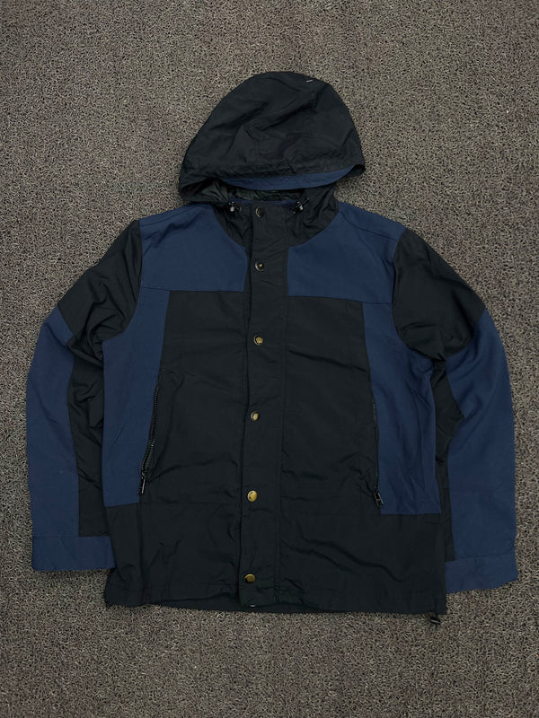 Vintage Black & Navy Blue Colorblock Hooded Utility Jacket