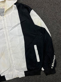 Vintage Black & White Hooded Windbreaker Jacket | Full Zip Lightweight Streetwear