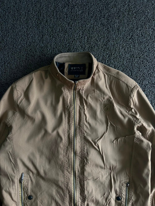 Beige Stand Collar Zip-Up Jacket