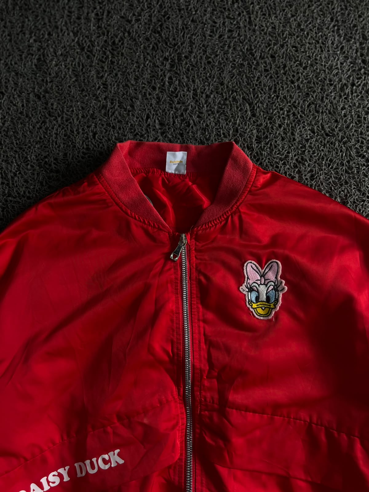 Daisy Duck Embroidered Bomber Jacket – Red Zip-Up Cartoon Jacket