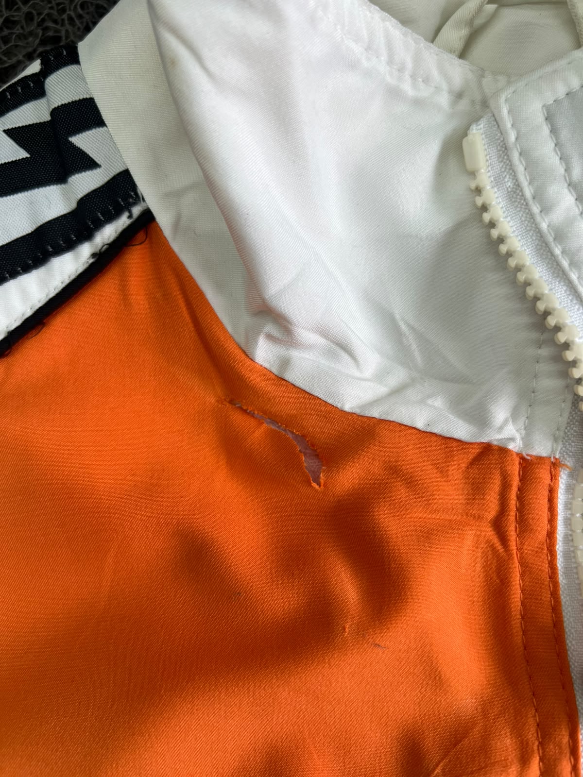 Vintage White & Orange Track Jacket – Full Zip Sports Windbreaker