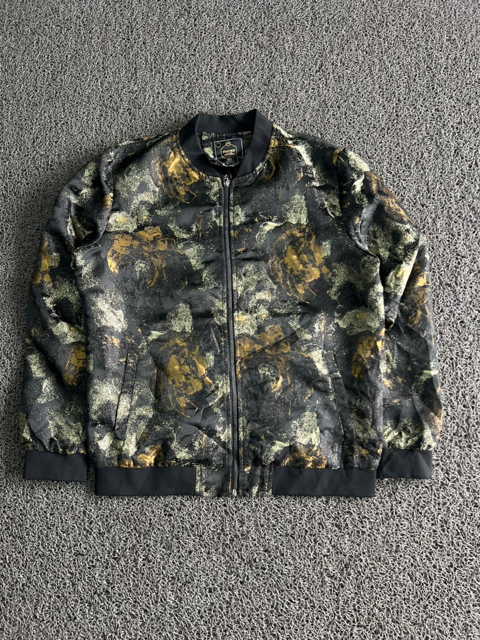 Vintage Black & Gold Abstract Bomber Jacket