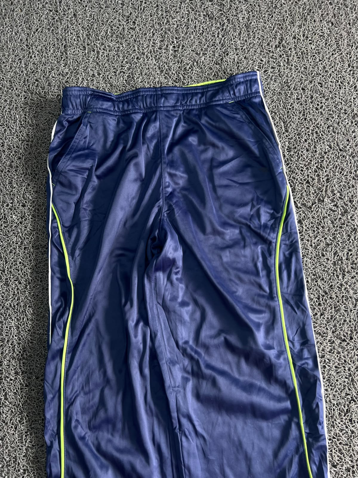 Vintage Navy Track Pants with Neon Side Stripe – Unisex Sportswear