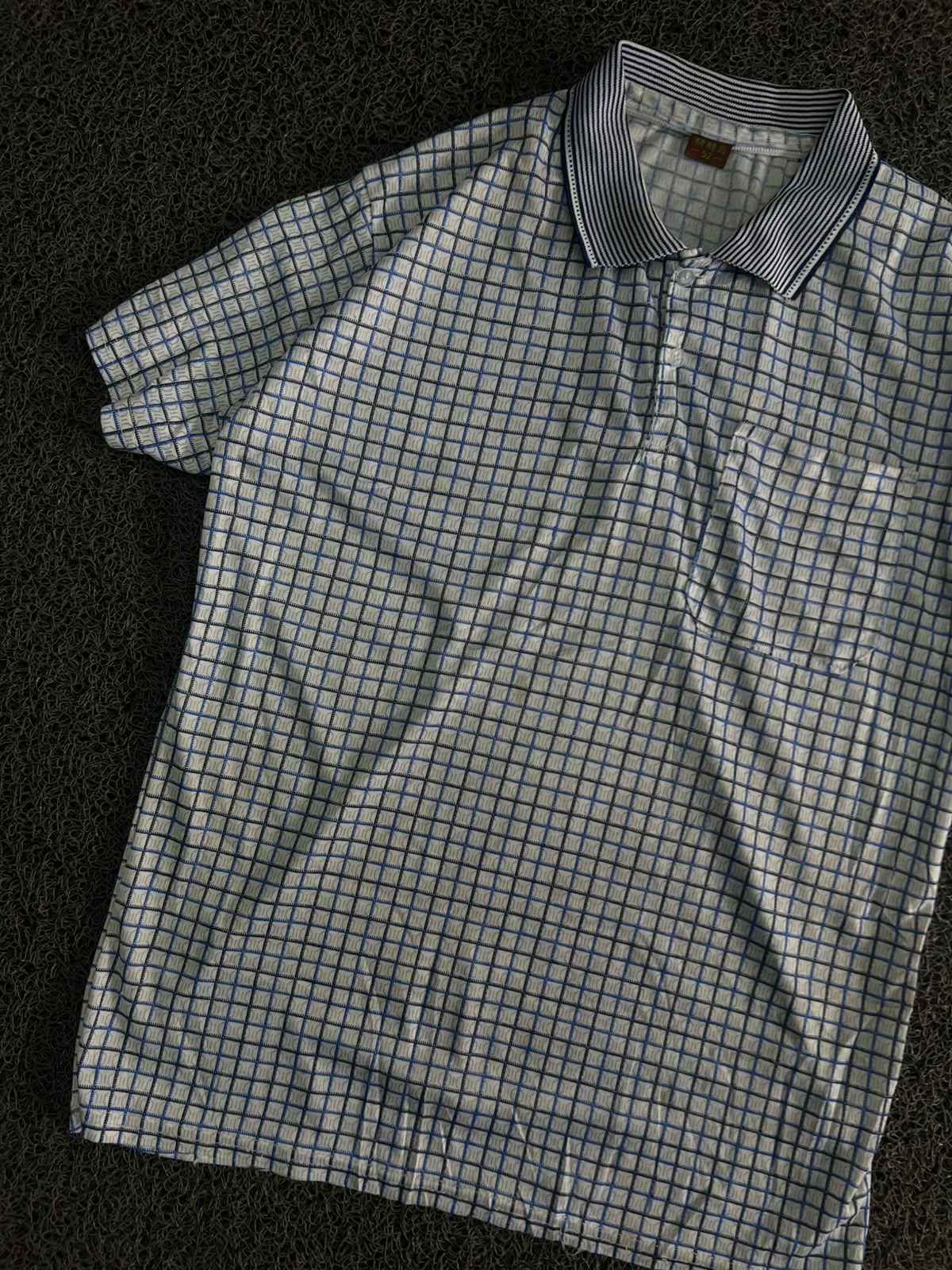 Checkered Polo T-Shirt with Contrast Collar and Chest Pocket