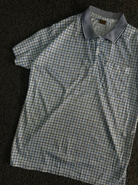 Checkered Polo T-Shirt with Contrast Collar and Chest Pocket