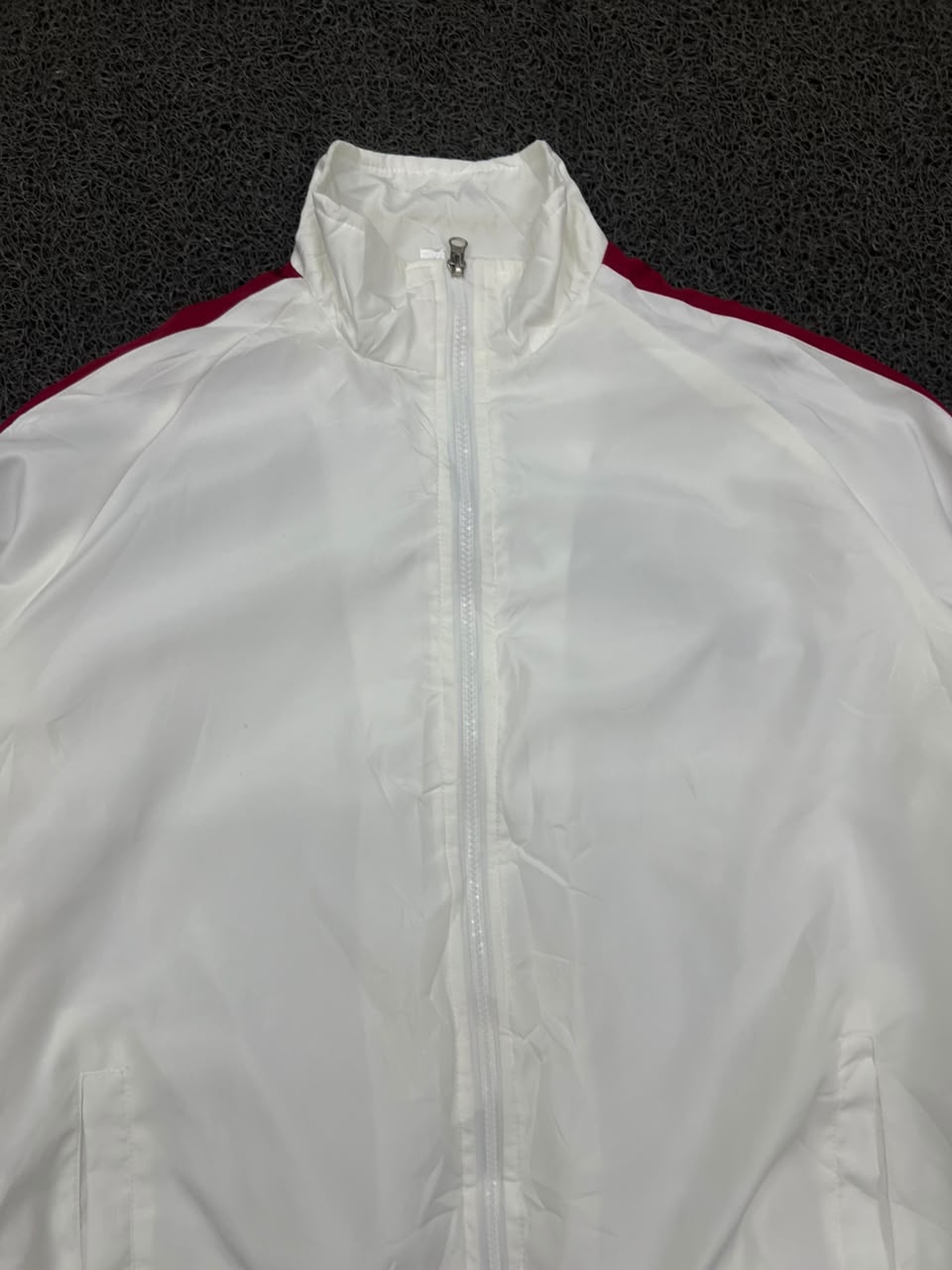 Vintage White Track Jacket with Red Sleeve Stripes
