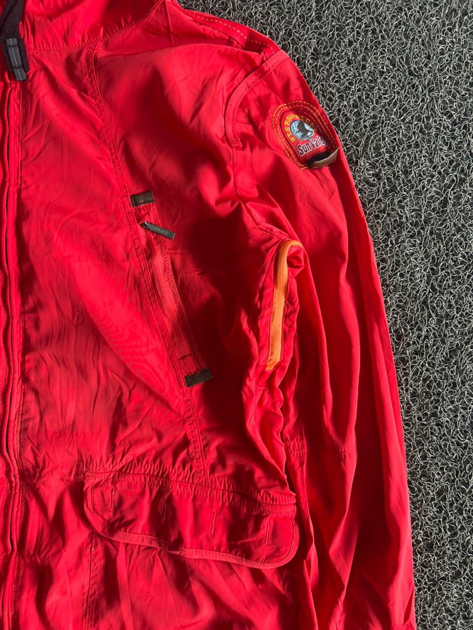 Men's Red Hooded Lightweight Windbreaker Jacket – Full Zip Outdoor Utility Coat