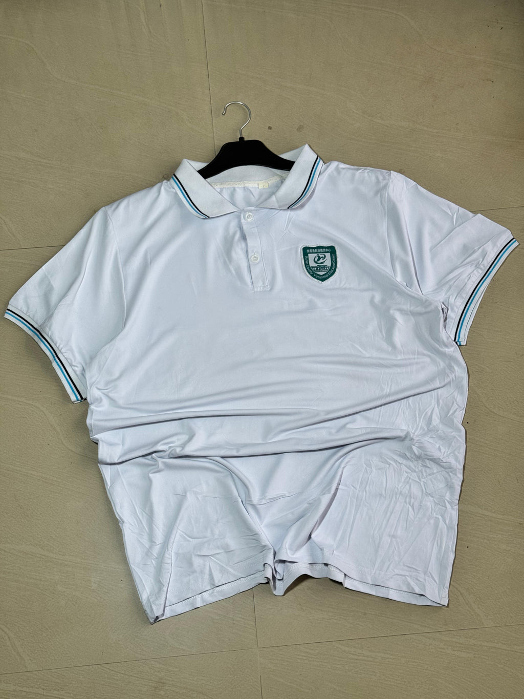 Vintage White School Polo T-Shirt with Embroidered Crest