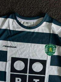 Cristiano Ronaldo #7 Sporting CP 2002-03 Home Jersey – Green & White Striped Reebok Football Five Sleeve Jersey