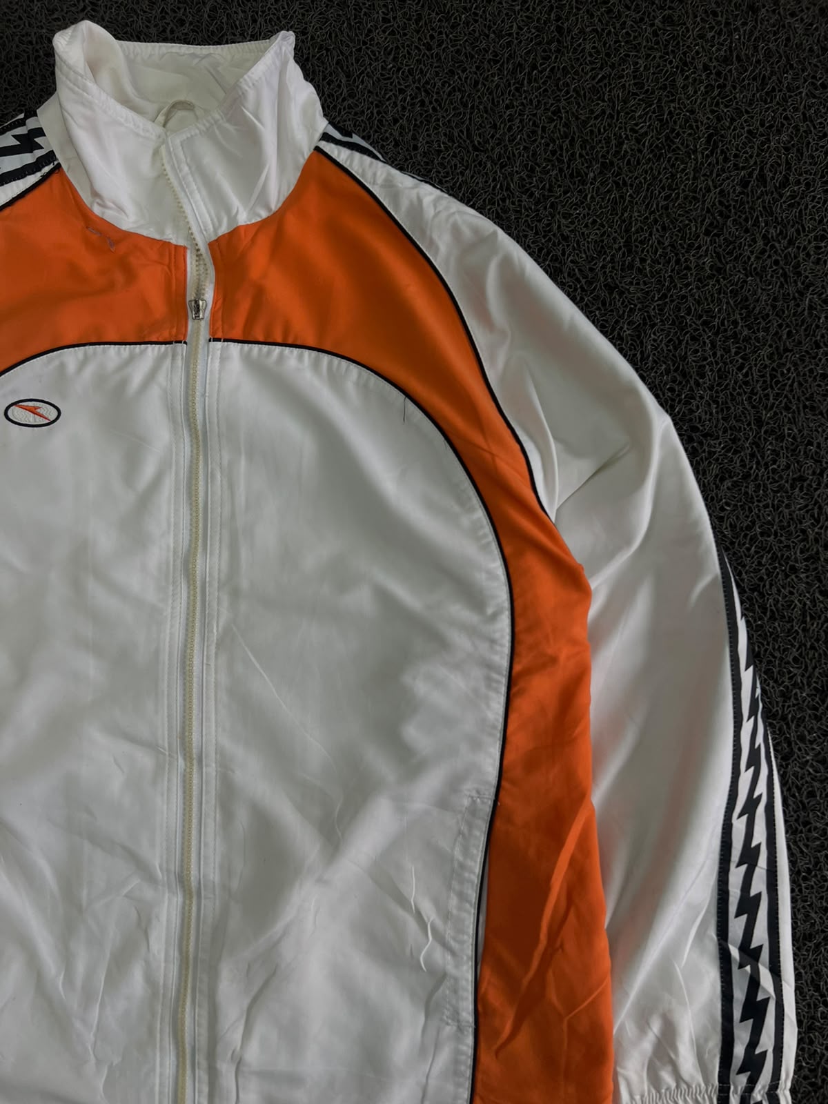 Vintage White & Orange Track Jacket – Full Zip Sports Windbreaker