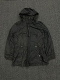 Black Hooded Utility Windbreaker Jacket – Lightweight Zip-Up Coat with Flap Pockets
