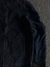 Vintage Textured Full Zip Bomber Jacket – Black Patterned Casual Zip-Up Outerwear⚠️ No Zip