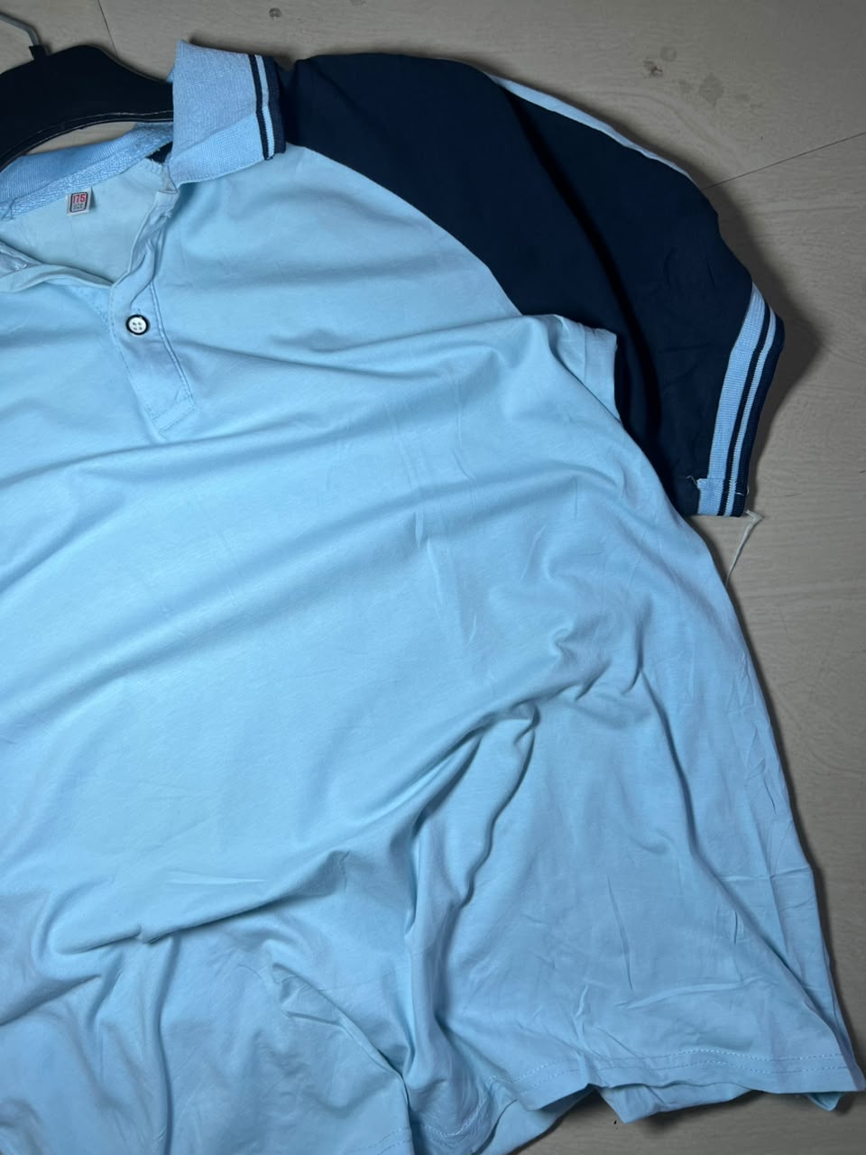 Vintage Light Blue & Navy Colorblock Polo T-Shirt