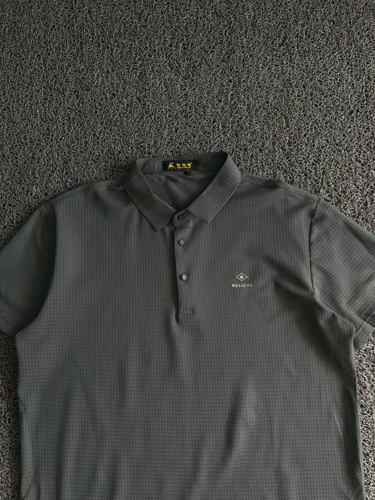 Dark Grey Textured Polo T-Shirt