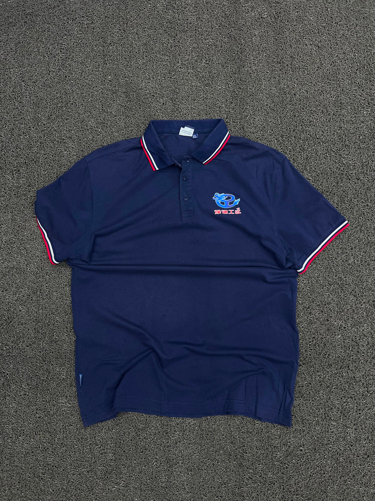 Vintage Blue Embroidered Graphic Polo T-Shirt