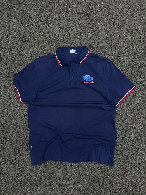 Vintage Blue Embroidered Graphic Polo T-Shirt