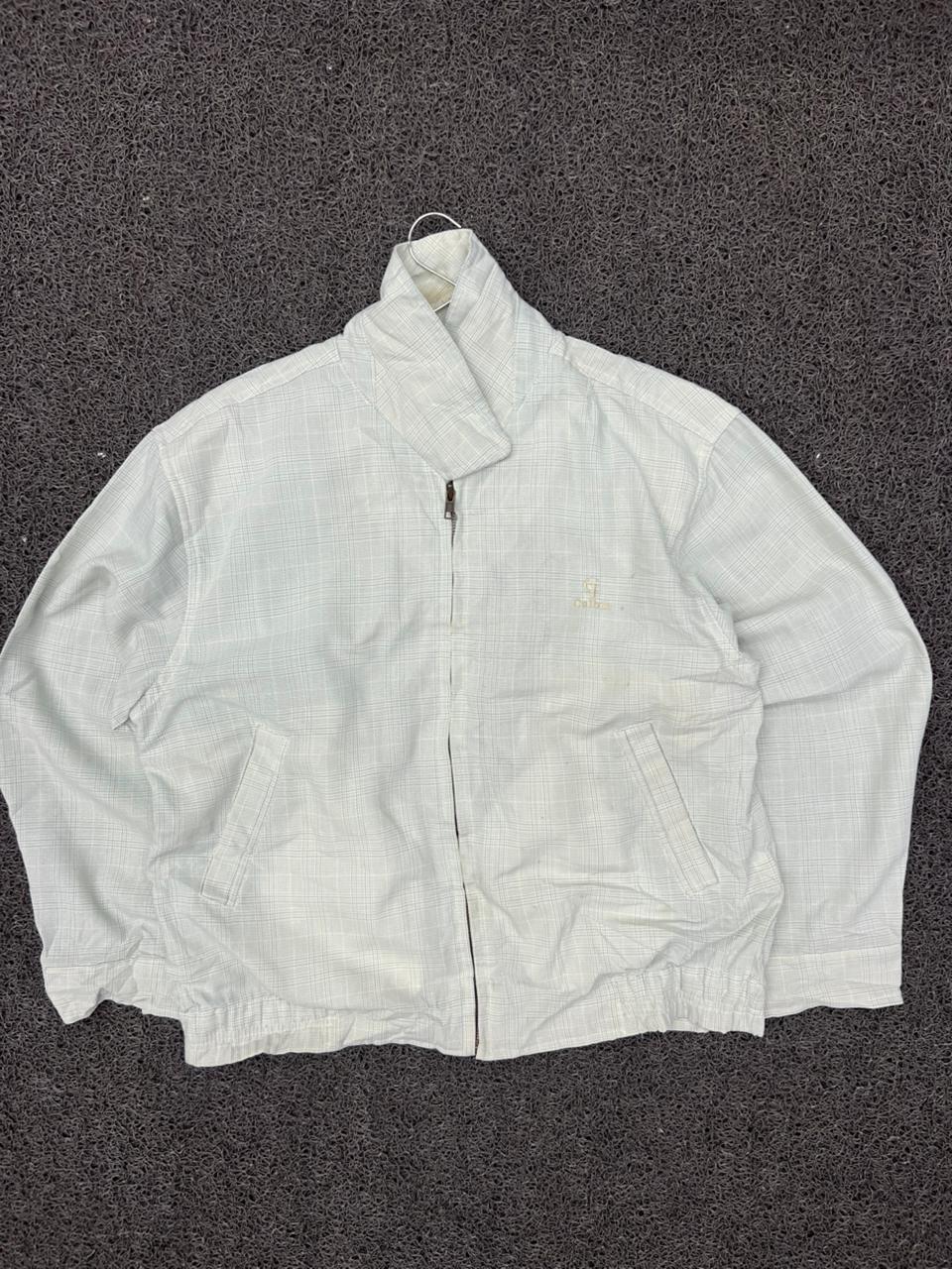 Vintage White Check Zip-Up Bomber Jacket