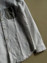 Men's White Textured Full Sleeve Shirt with Contrast Grey Pocket