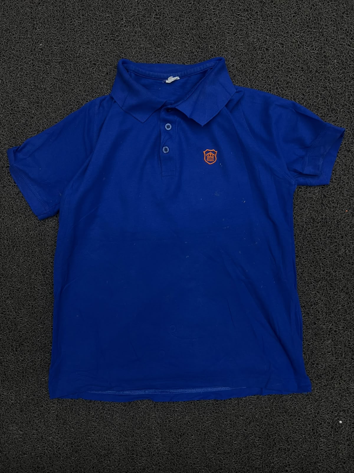 Blue Short Sleeve Polo T-Shirt with Embroidered Crest Logo