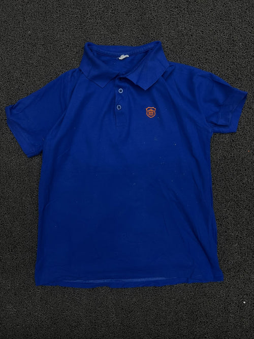 Blue Short Sleeve Polo T-Shirt with Embroidered Crest Logo
