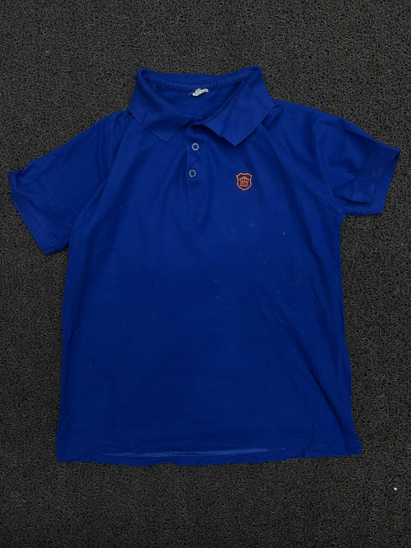 Blue Short Sleeve Polo T-Shirt with Embroidered Crest Logo