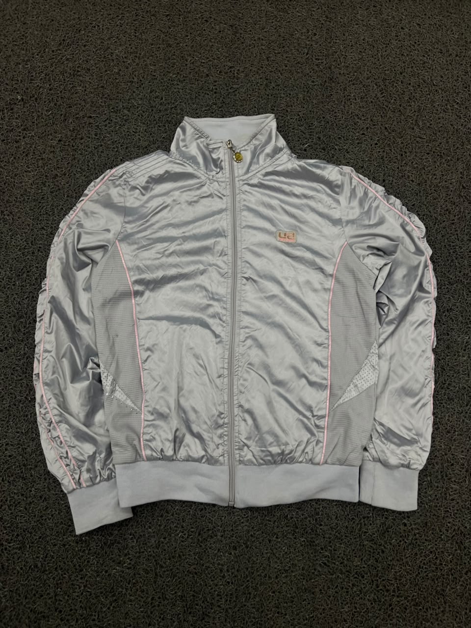 Silver Metallic Full Zip Track Jacket – Lightweight Sports Windbreaker