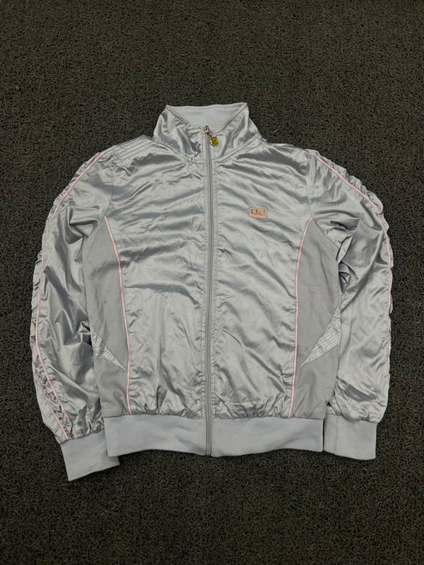 Silver Metallic Full Zip Track Jacket – Lightweight Sports Windbreaker