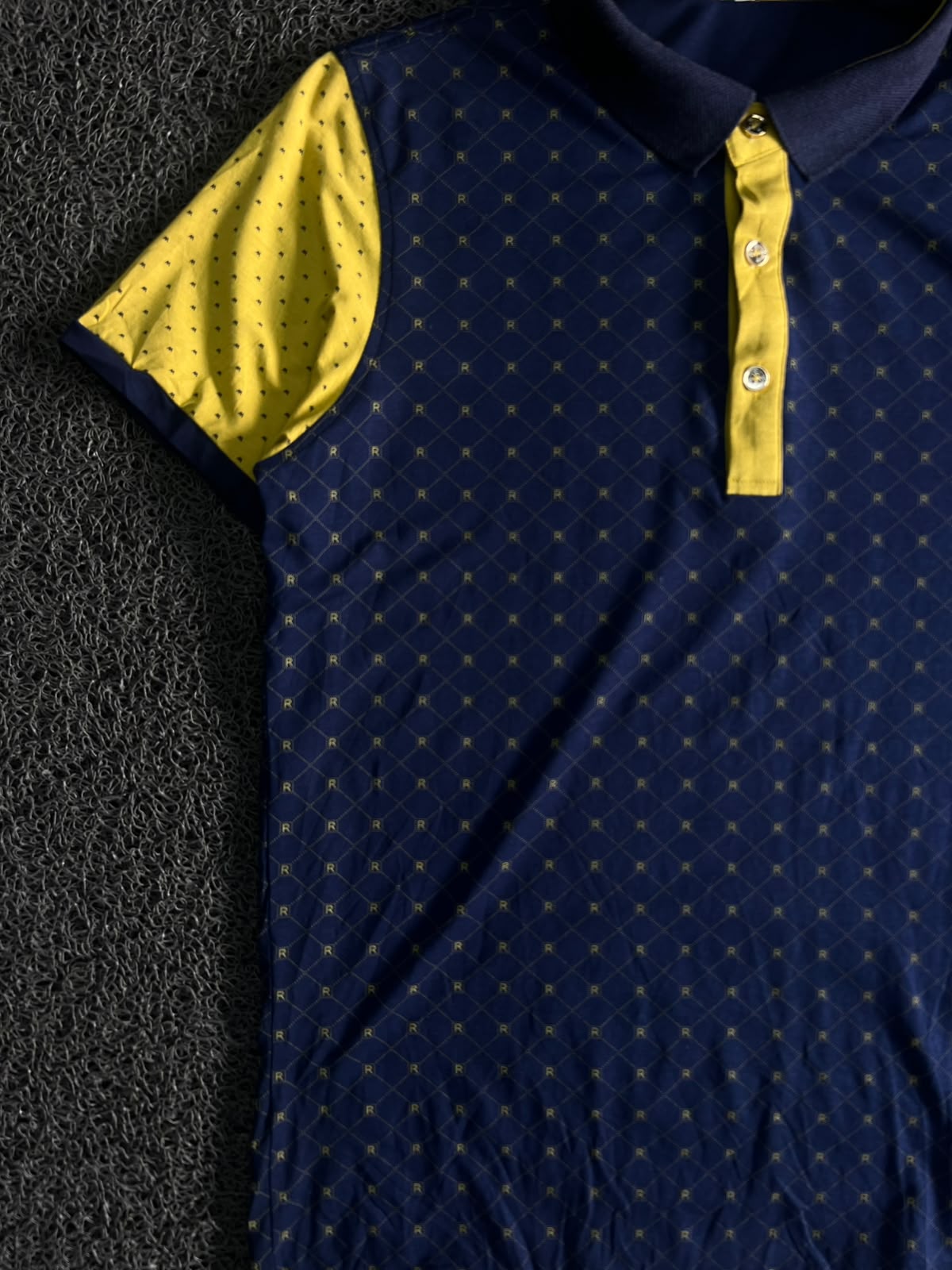 Men’s Navy Blue & Yellow Patterned Polo Shirt