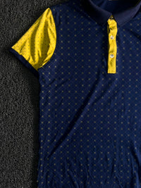 Men’s Navy Blue & Yellow Patterned Polo Shirt