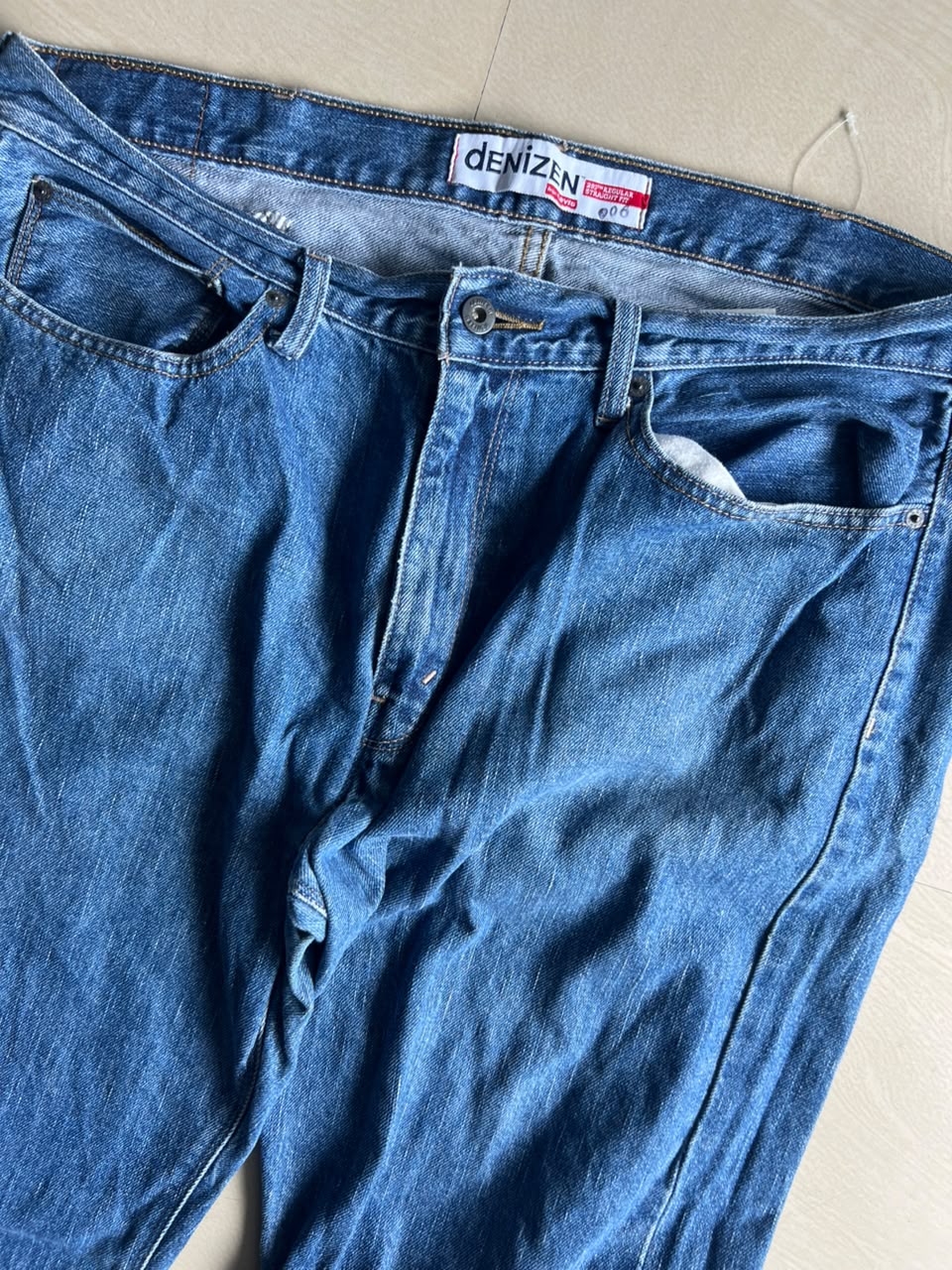 Vintage Blue Wash Straight Leg Denim Jeans