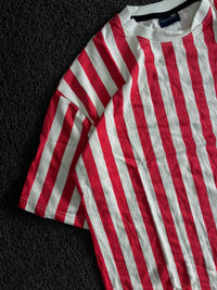 Red & White Vertical Striped T-Shirt – Casual Streetwear Style