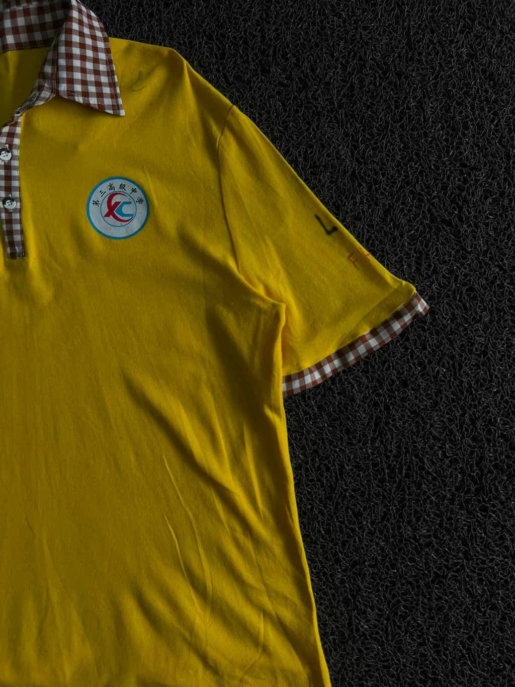 Vintage Yellow Polo T-Shirt with Check Collar | Retro Korean Style