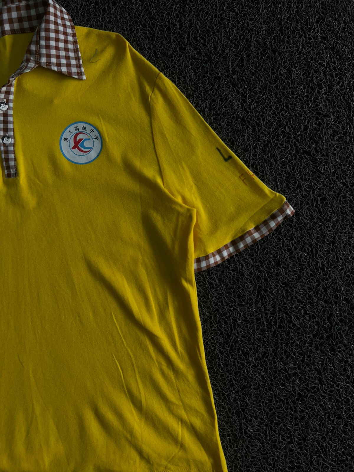 Vintage Yellow Polo T-Shirt with Check Collar | Retro Korean Style