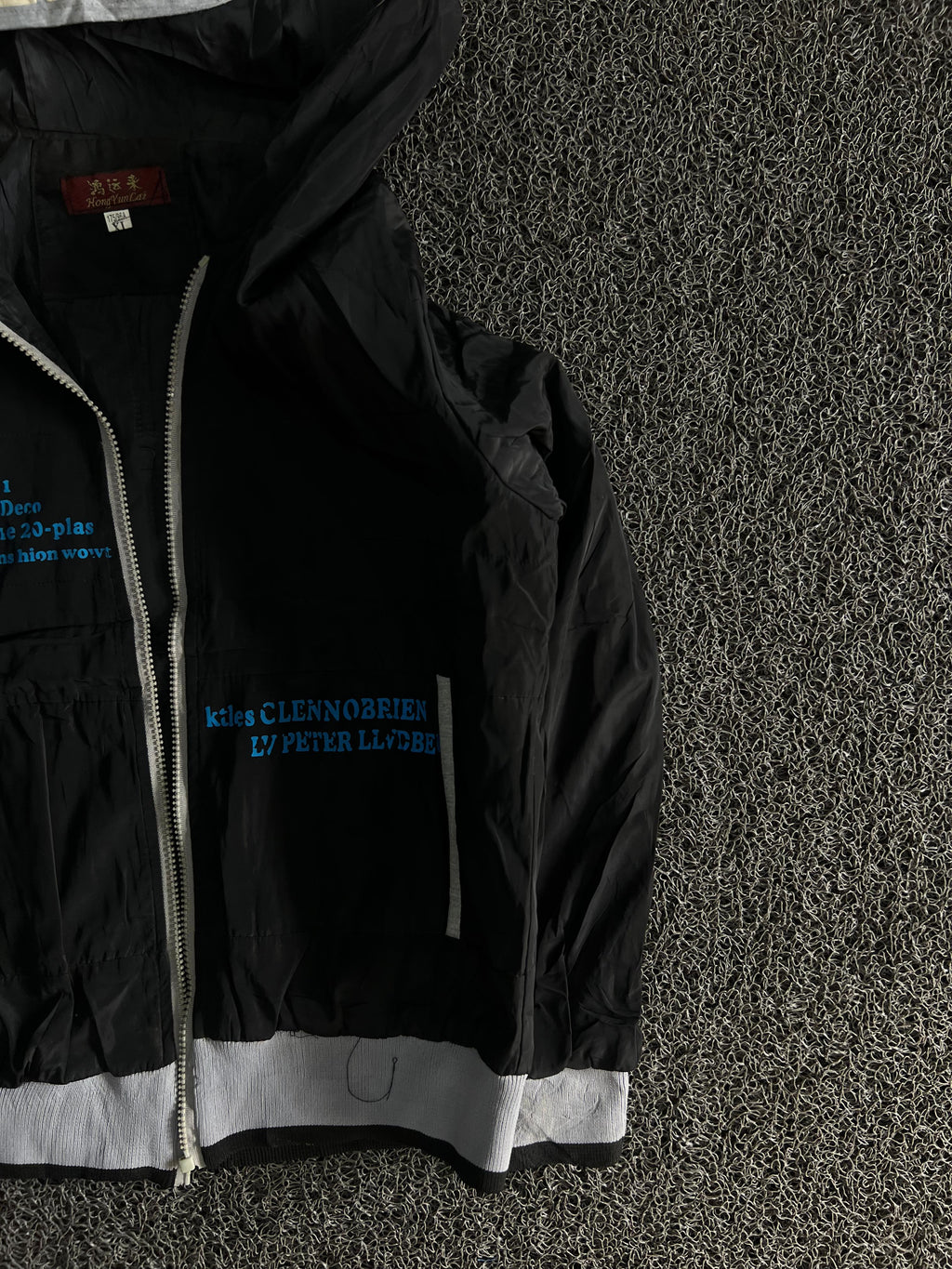 Hooded Windbreaker Jacket with White Contrast Trim & Blue Graphic Print