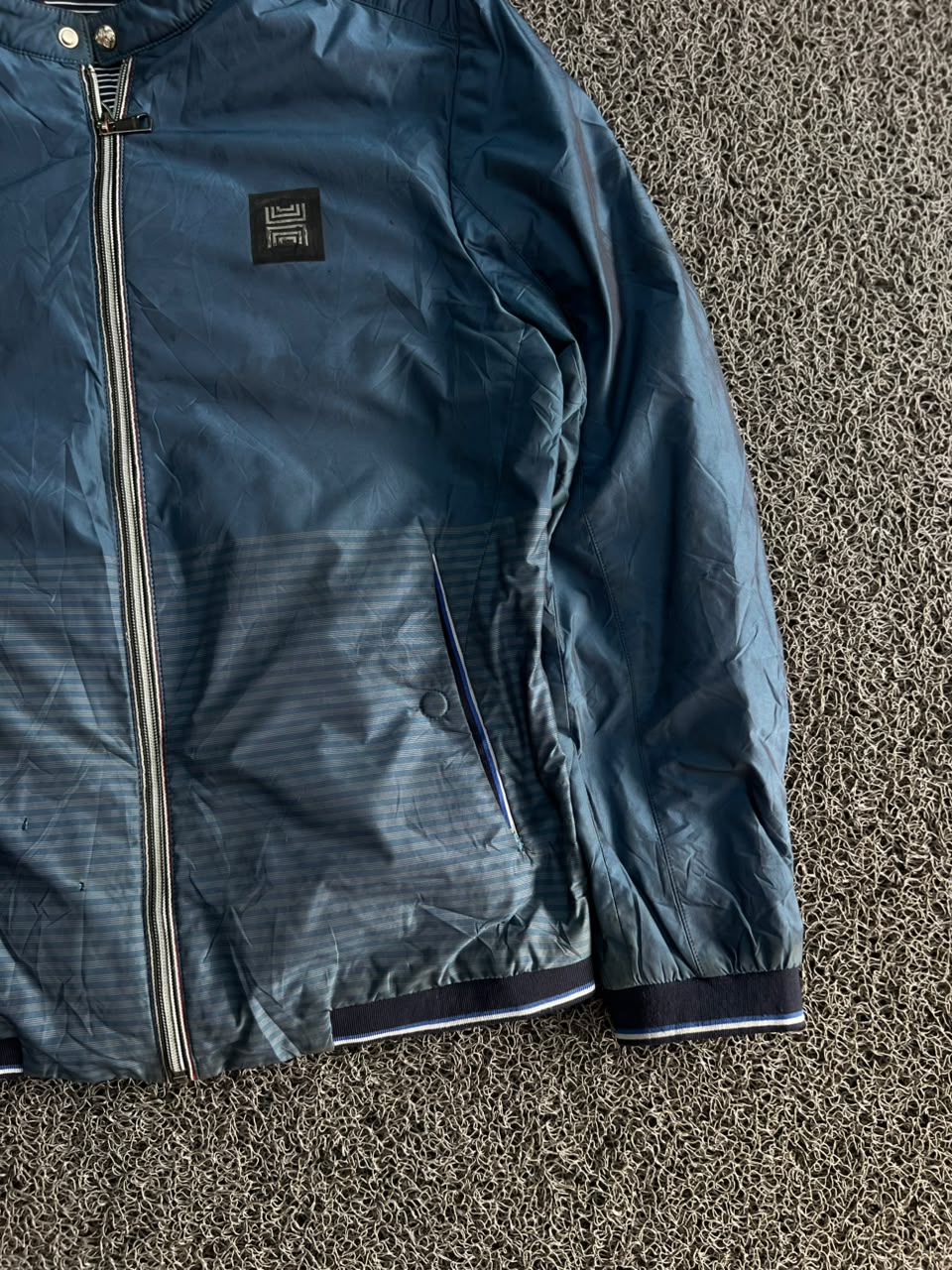 Blue Lightweight Zip-Up Bomber Jacket – Stand Collar Casual Windbreaker