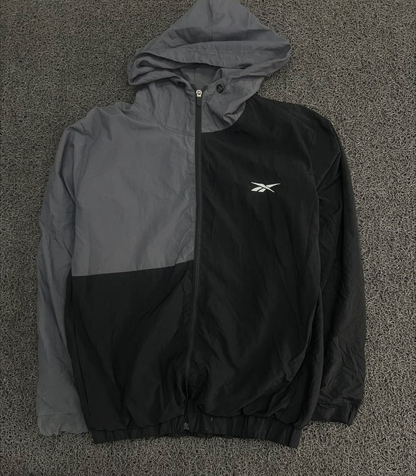 Vintage Reebok Black & Grey Colorblock Hooded Windbreaker Jacket