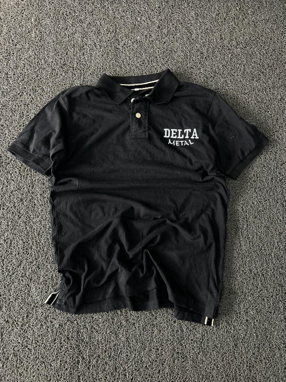Delta Metal Black Embroidered Polo T-Shirt – Half Sleeve Cotton Casual Tee
