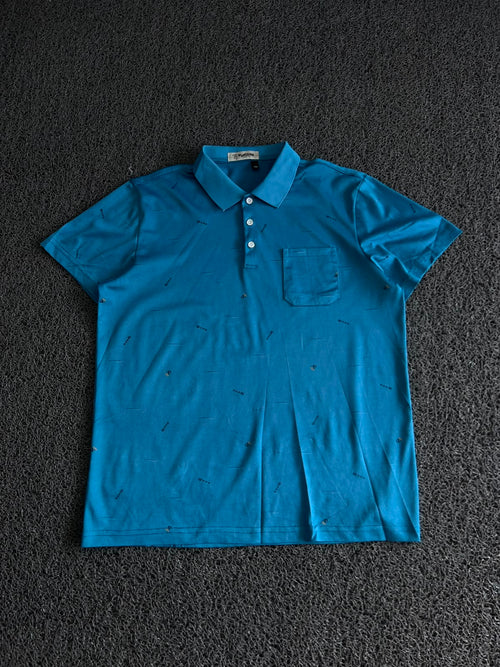 Tucano Blue Printed Polo T-Shirt with Chest Pocket