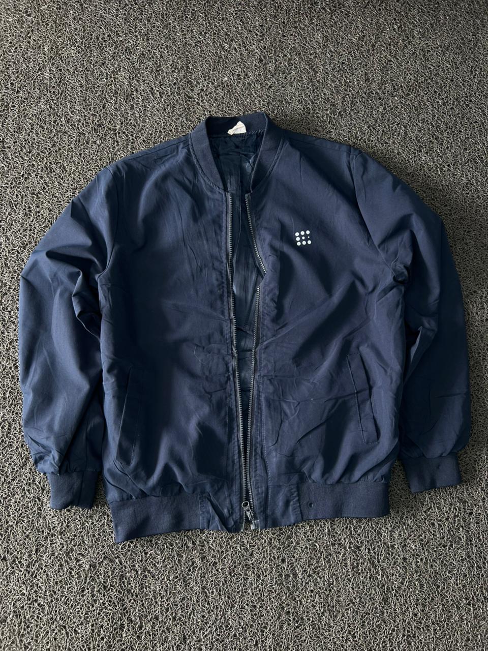 Men's Navy Blue Lightweight Bomber Jacket – Full Zip Casual Windbreaker(⚠️ No Zip)