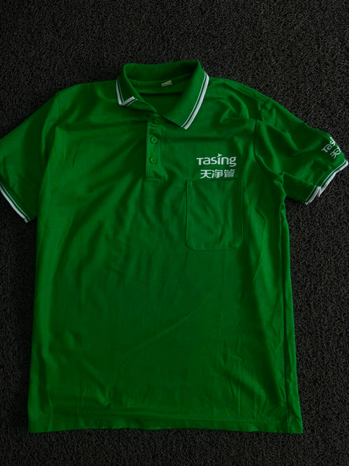 Green Contrast Collar Polo T-Shirt with Chest Pocket