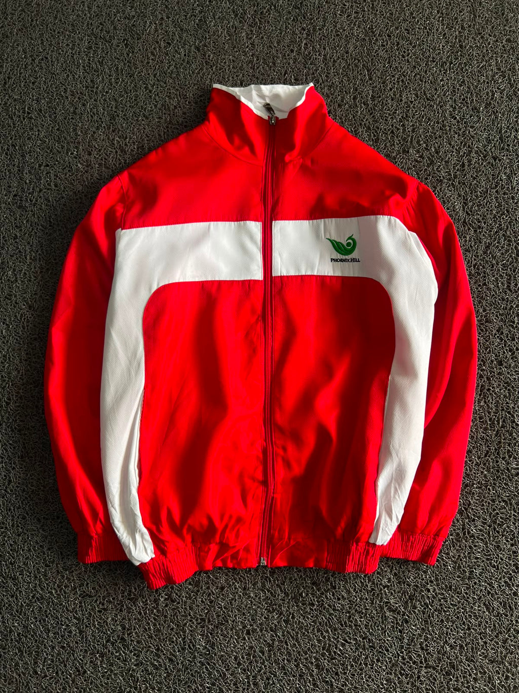 Phoenix Hill Red & White Full-Zip Track Jacket – Lightweight Sports Windbreaker ⚠️  Minor Marks