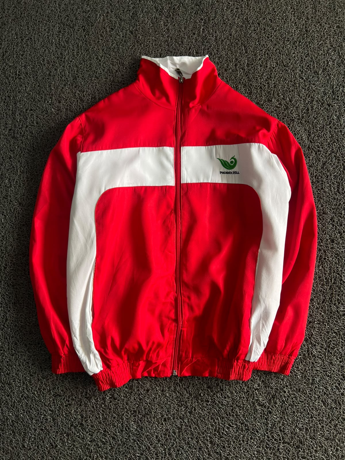 Phoenix Hill Red & White Full-Zip Track Jacket – Lightweight Sports Windbreaker ⚠️  Minor Marks