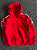 Vintage Red Hooded Windbreaker Jacket | Lightweight Full-Zip Sports Outerwear