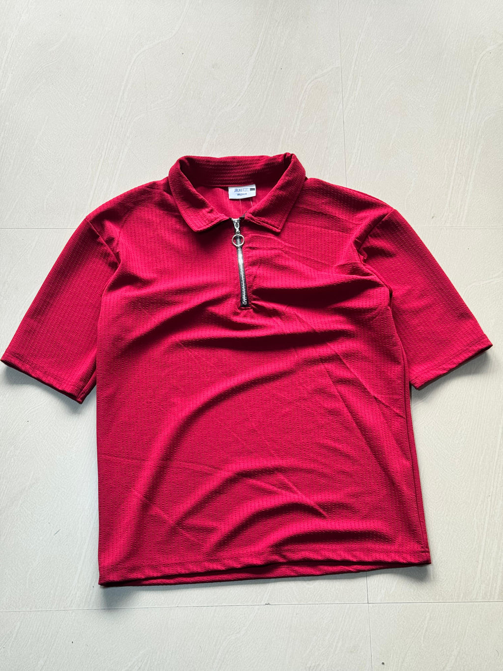 Men's Textured Half-Zip Polo T-Shirt – Maroon | Relaxed Fit | Half Sleeve | Collared Neck